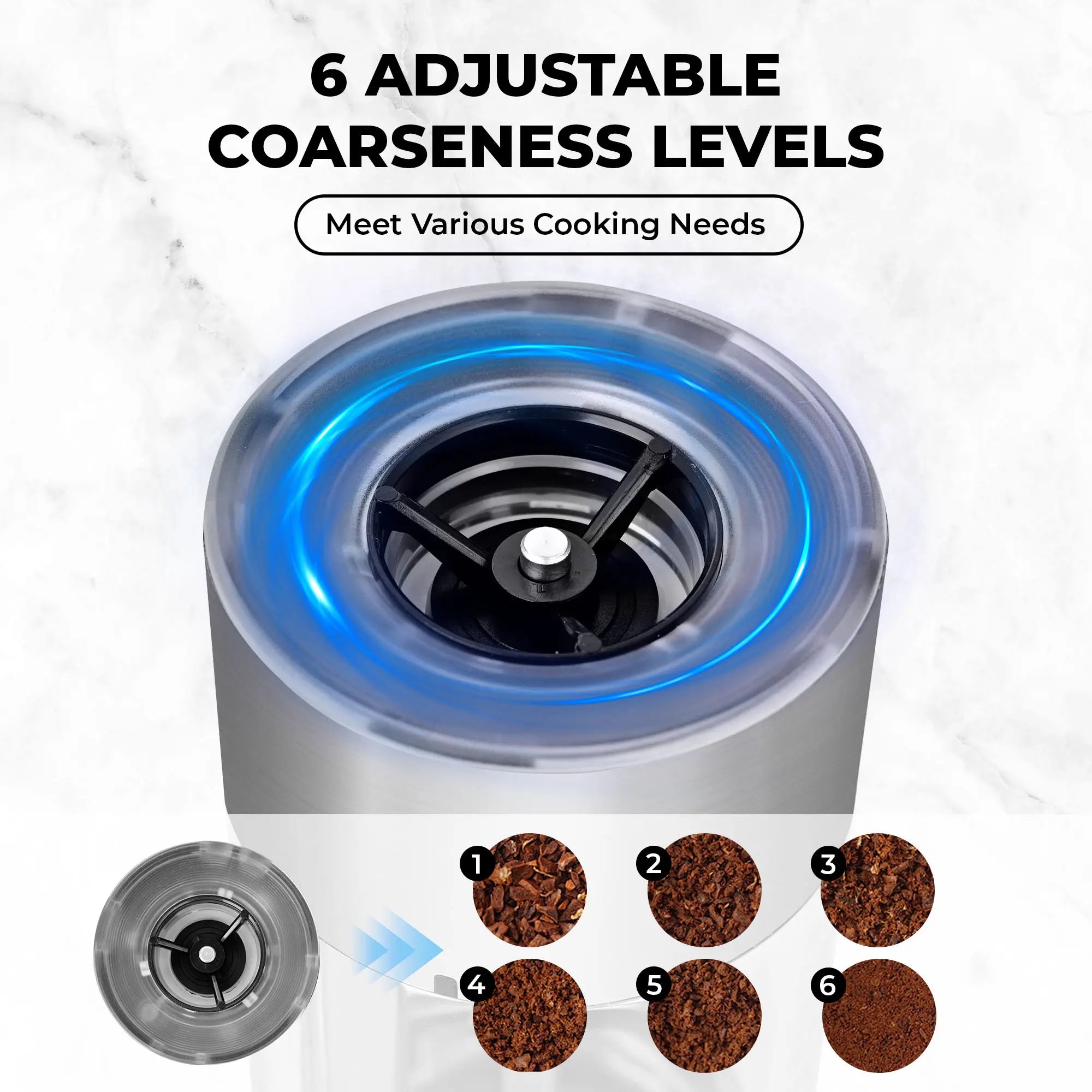 Pukomc Smart Electric Salt Grinder Set - 6 Adjustable Coarseness Levels, Rechargeable LED Base, Easy-Clean Design, 12 Refills & Accessories Included for Dining Table Grinding