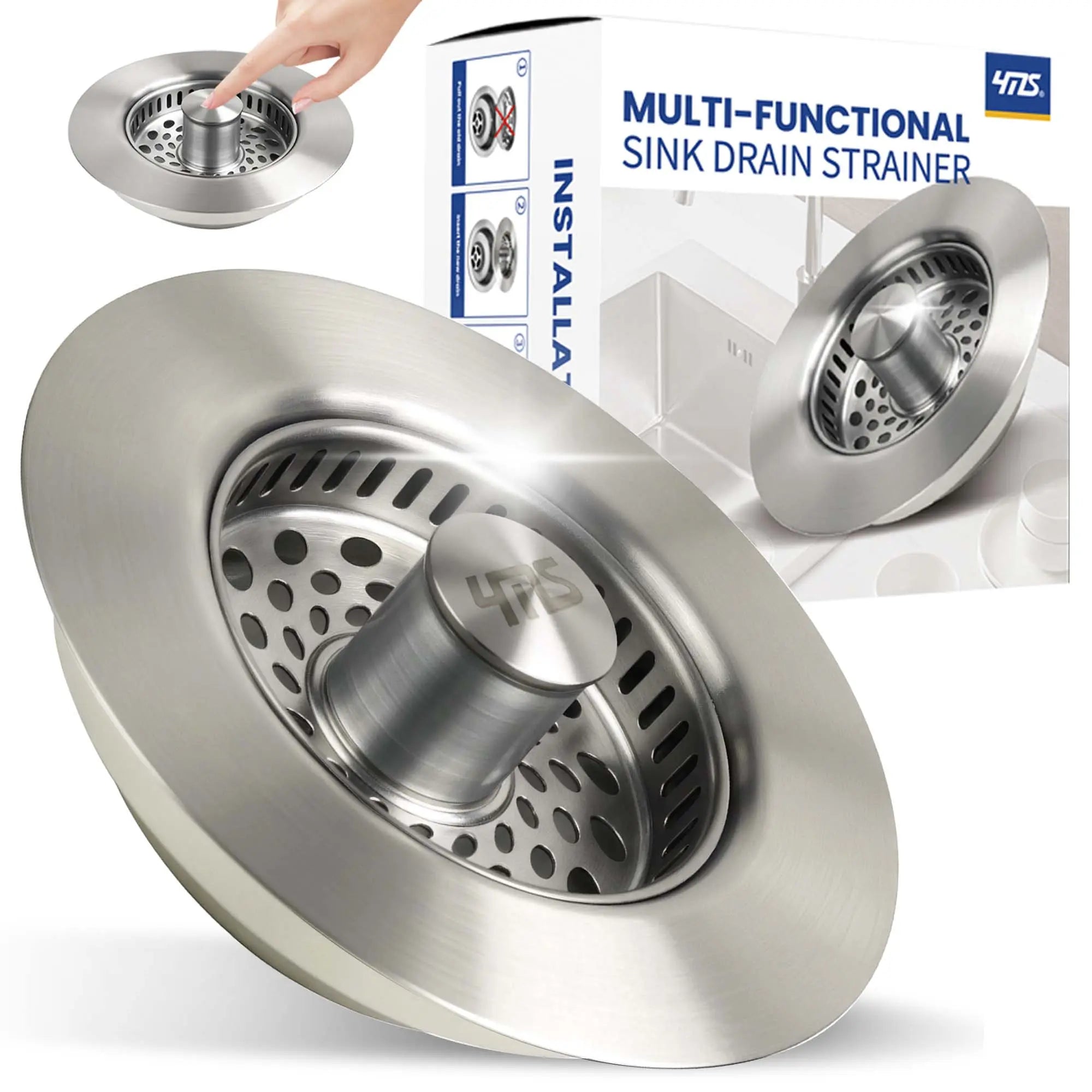 YMS 5-In-1 Stainless Steel Sink Aid Kitchen Sink Drain Strainer Food Catcher Popup Stopper Odor Filter Multi-Functional Strainer Accessories