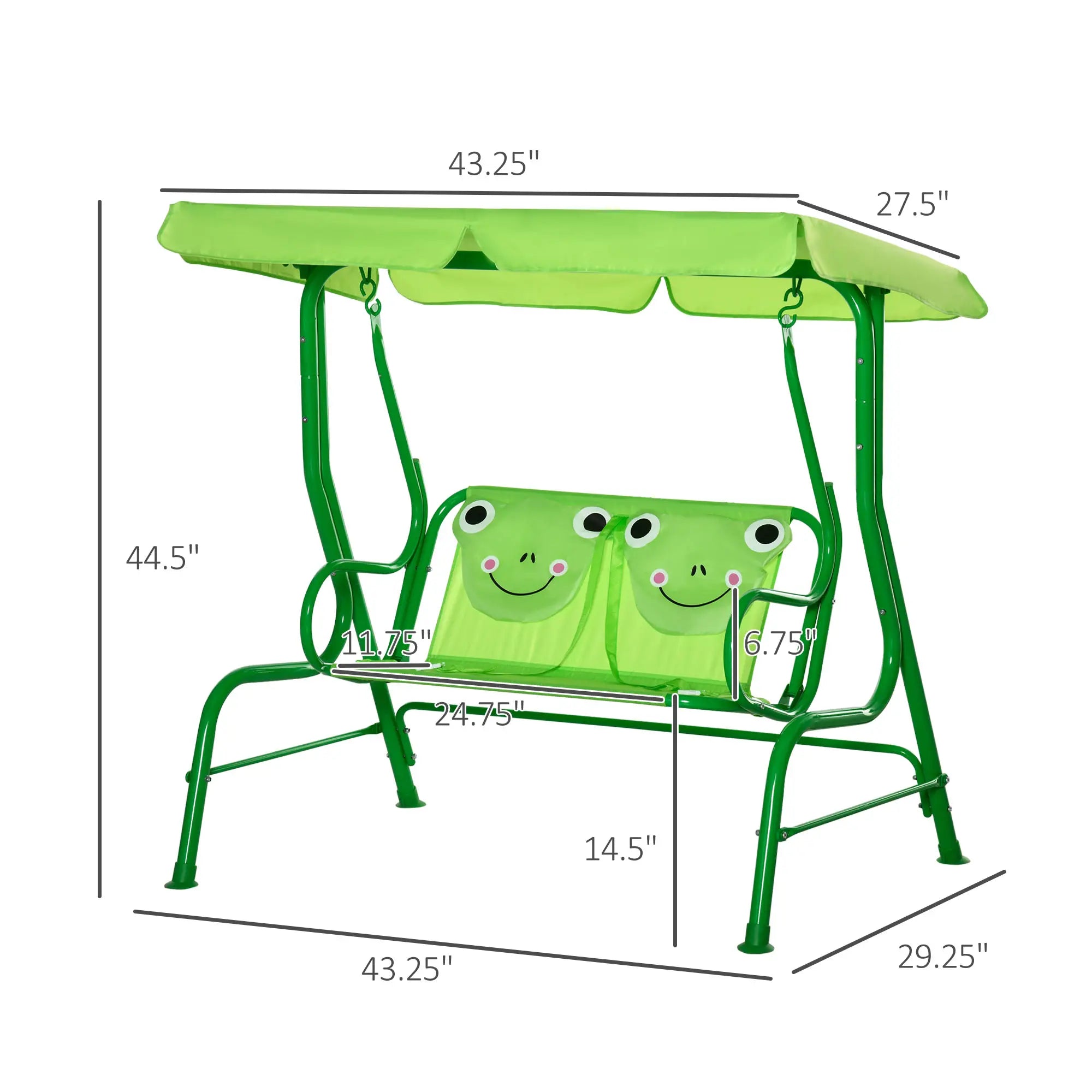 Qaba Kids Patio Swing, 2-Seater Outdoor Porch Swing Chair with Adjustable Canopy, Safety Belt, Hanging Swing Bench for Garden, Backyard
