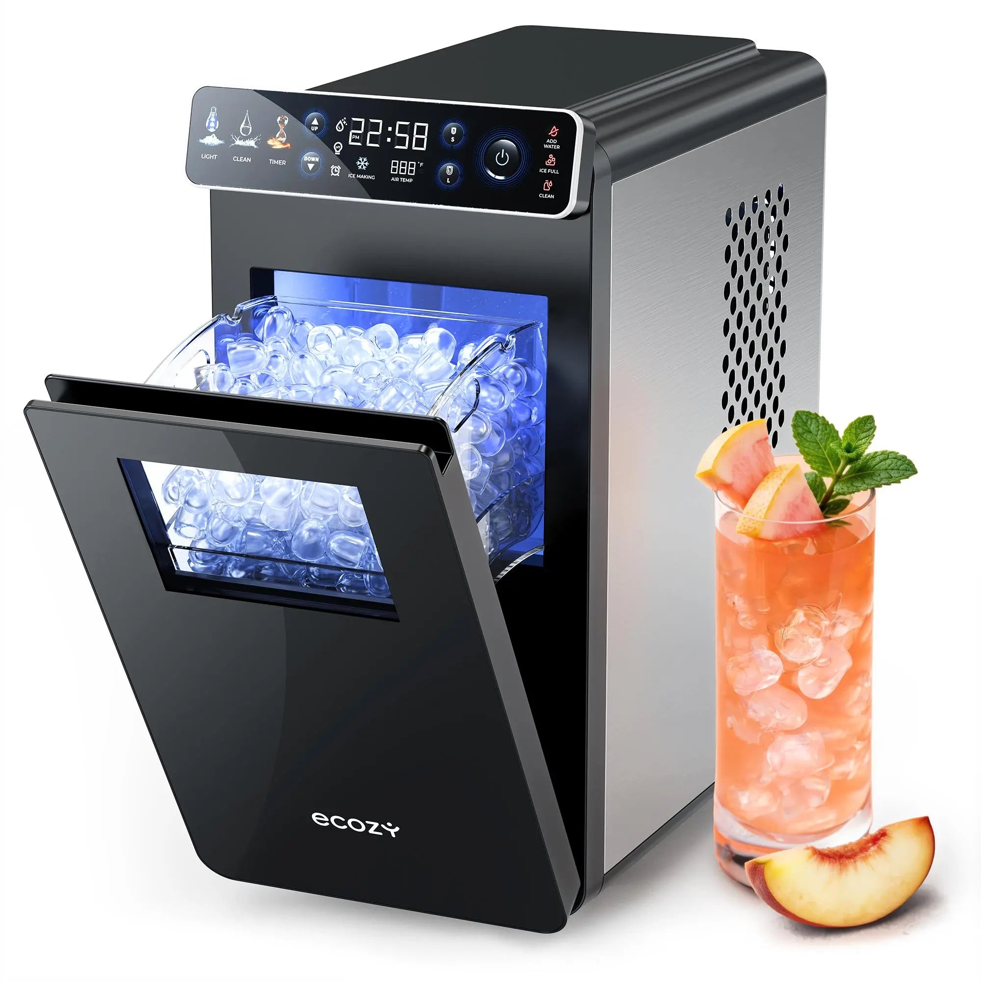 Ecozy Portable Countertop Ice Maker, 8 Ice Cubes in 6 Minutes, 26 Lbs Daily Output,Self-Cleaning with Ice Bags, Scoop, and Basket Kitchenware Home