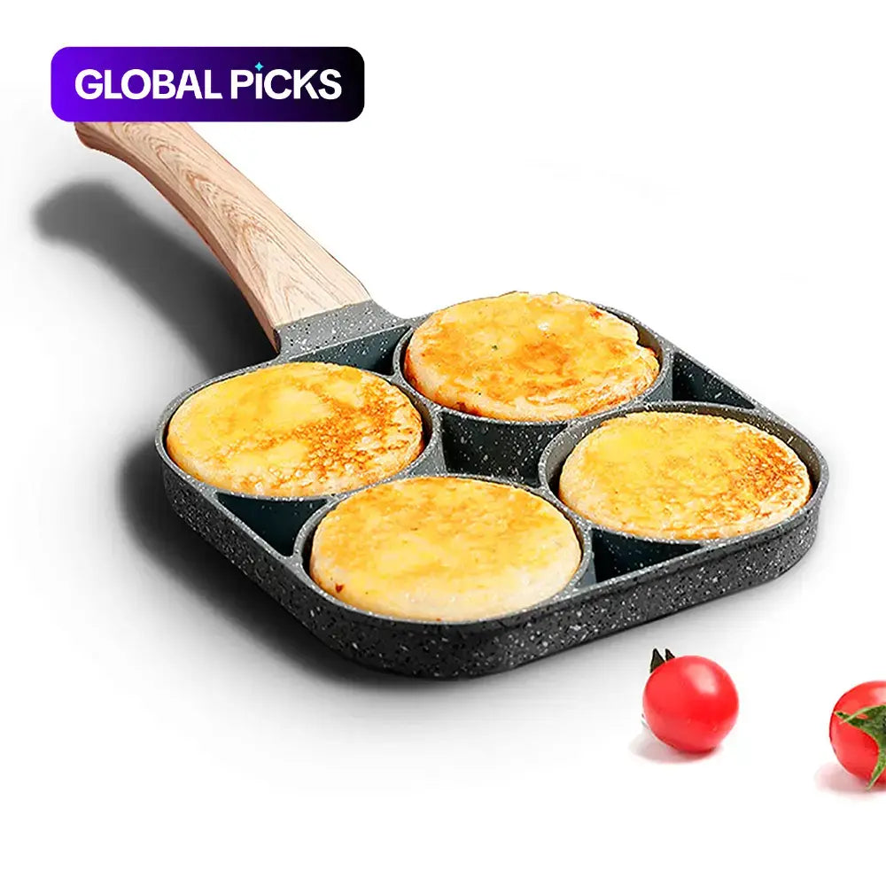 4-Hole Nonstick Frying Pan, Household Egg Skillet with Wooden Handle, Easy-To-Clean Small Cooking Pans for Home Kitchen, Ideal Birthday Gift, Nonstick Cooking Tools #GLOBAL PICKS