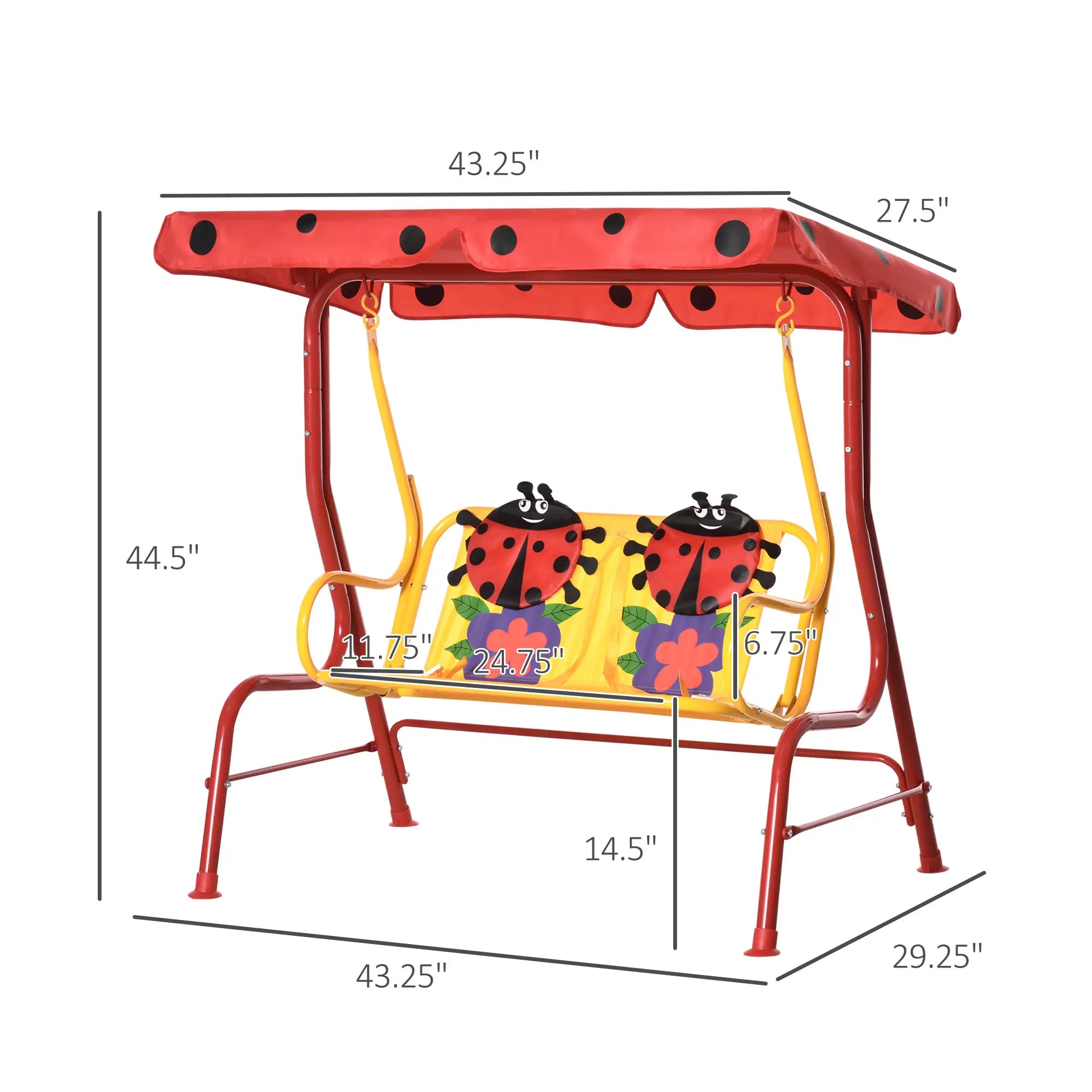 Qaba Kids Patio Swing, 2-Seater Outdoor Porch Swing Chair with Adjustable Canopy, Safety Belt, Hanging Swing Bench for Garden, Backyard