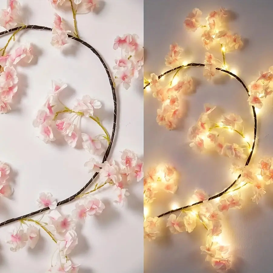 1Pc 100 LED Cherry Blossom Willow Vine Light with Flower Home Valentine'S Day Decor, USB Powered Party Wall Decorations String Lights Branches Enchanted Fairy Lights, 1.8M/ 5.90Ft Lighted Twig Vine Mantle Firepalce Wedding Love Ambiance Decor