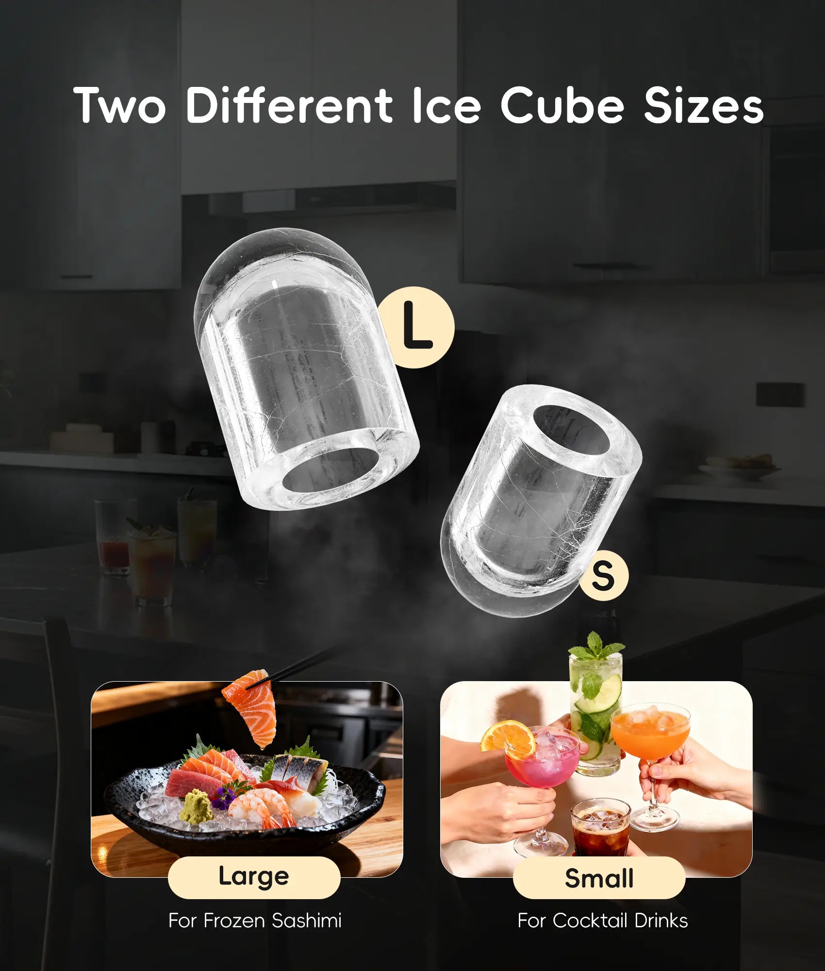 Ecozy Portable Countertop Ice Maker, 8 Ice Cubes in 6 Minutes, 26 Lbs Daily Output,Self-Cleaning with Ice Bags, Scoop, and Basket Kitchenware Home