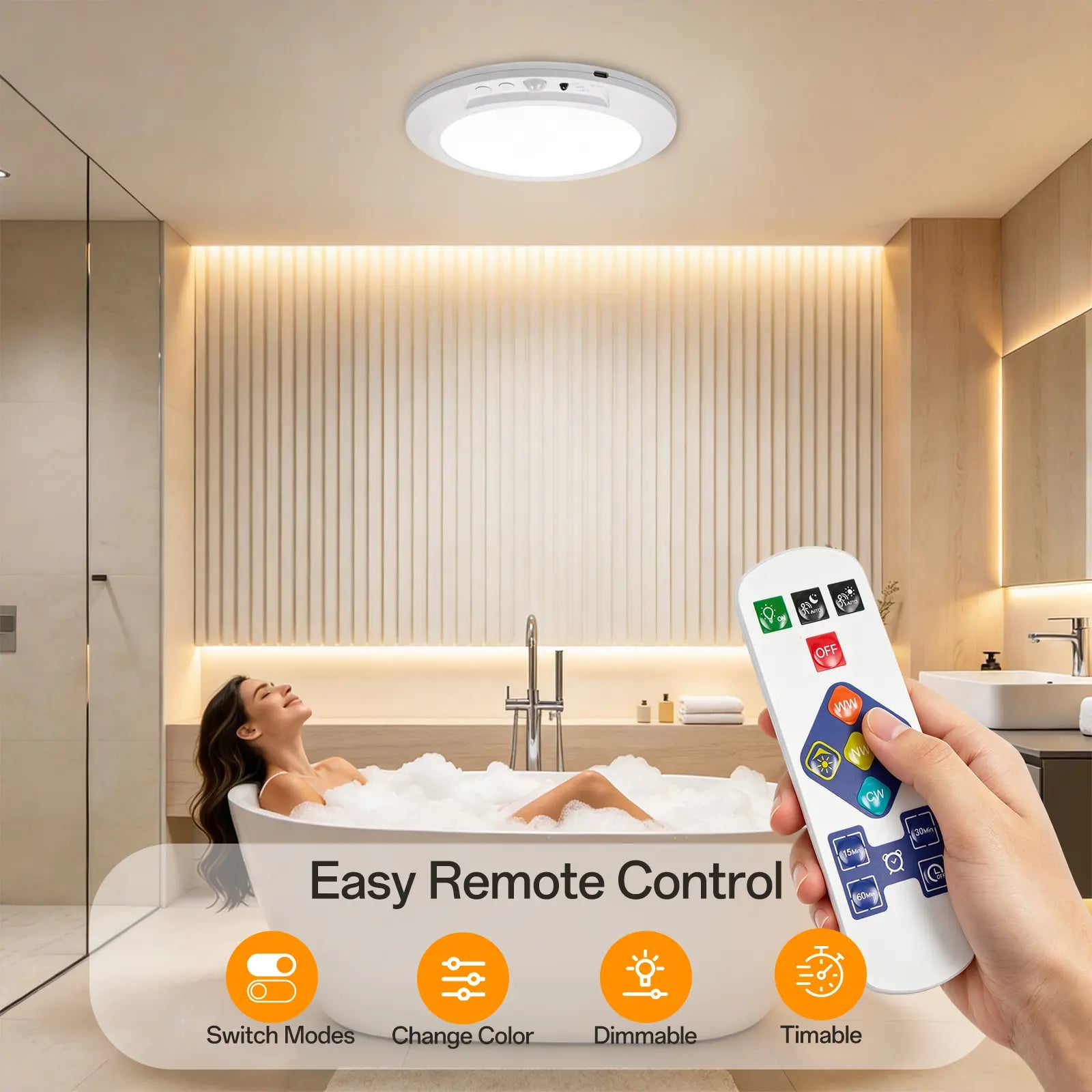 Rechargeable Motion Sensor Ceiling Light with Remote - Magnetic Wireless Ceiling Light Battery Powered for Closet Shower Stairs Shed Hallway Porch Patio Ect