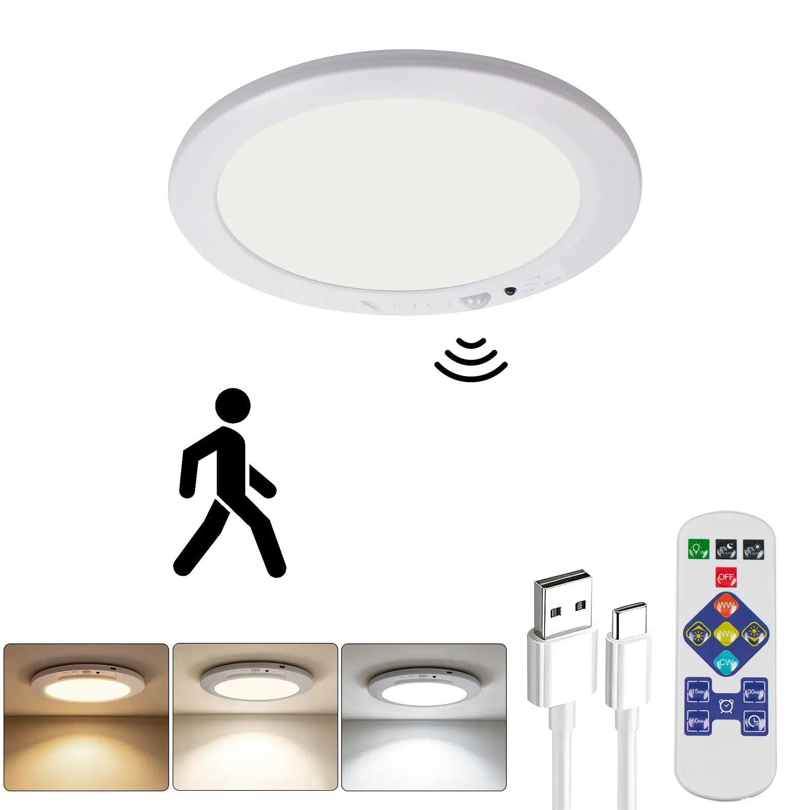 Rechargeable Motion Sensor Ceiling Light with Remote - Magnetic Wireless Ceiling Light Battery Powered for Closet Shower Stairs Shed Hallway Porch Patio Ect