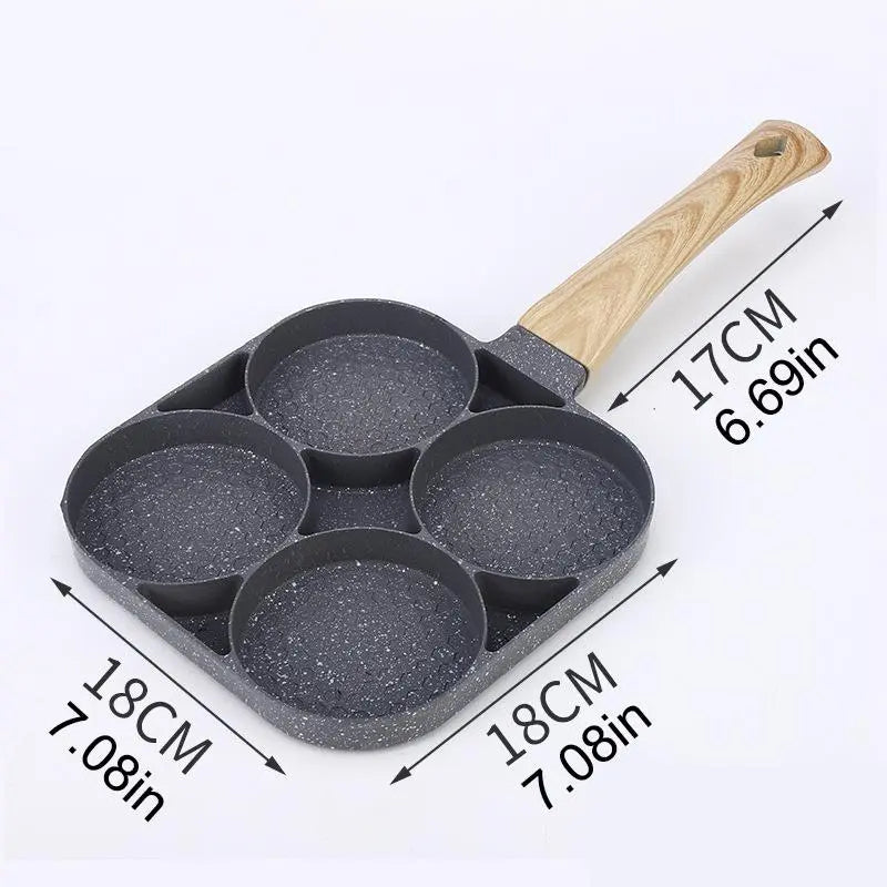 4-Hole Nonstick Frying Pan, Household Egg Skillet with Wooden Handle, Easy-To-Clean Small Cooking Pans for Home Kitchen, Ideal Birthday Gift, Nonstick Cooking Tools #GLOBAL PICKS