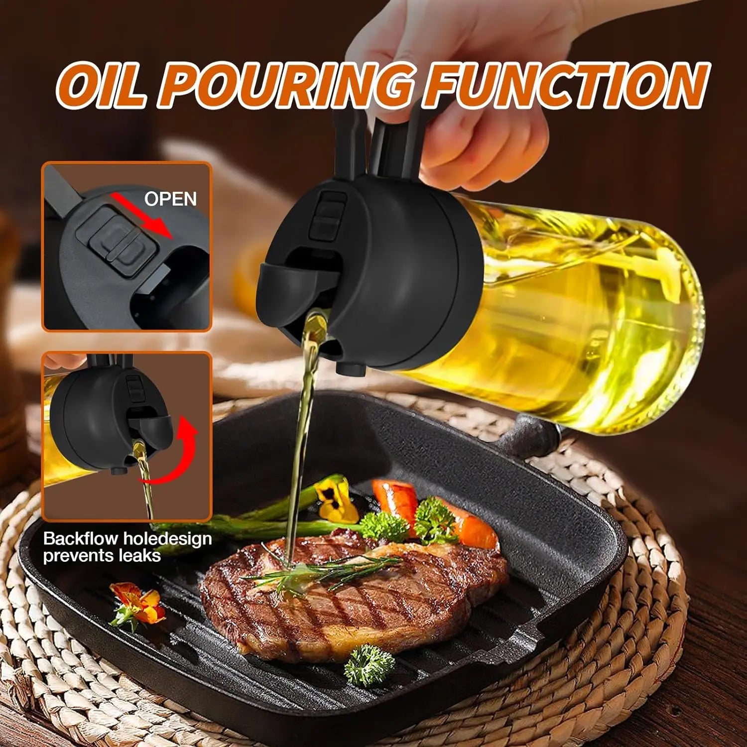 16Oz/470Ml Oil Dispenser Bottle for Kitchen - 2 in 1 Olive Oil Dispenser & Sprayer - Multicolor Kitchenware for Cooking, Salad, Barbecue Tools Utensils Green Home