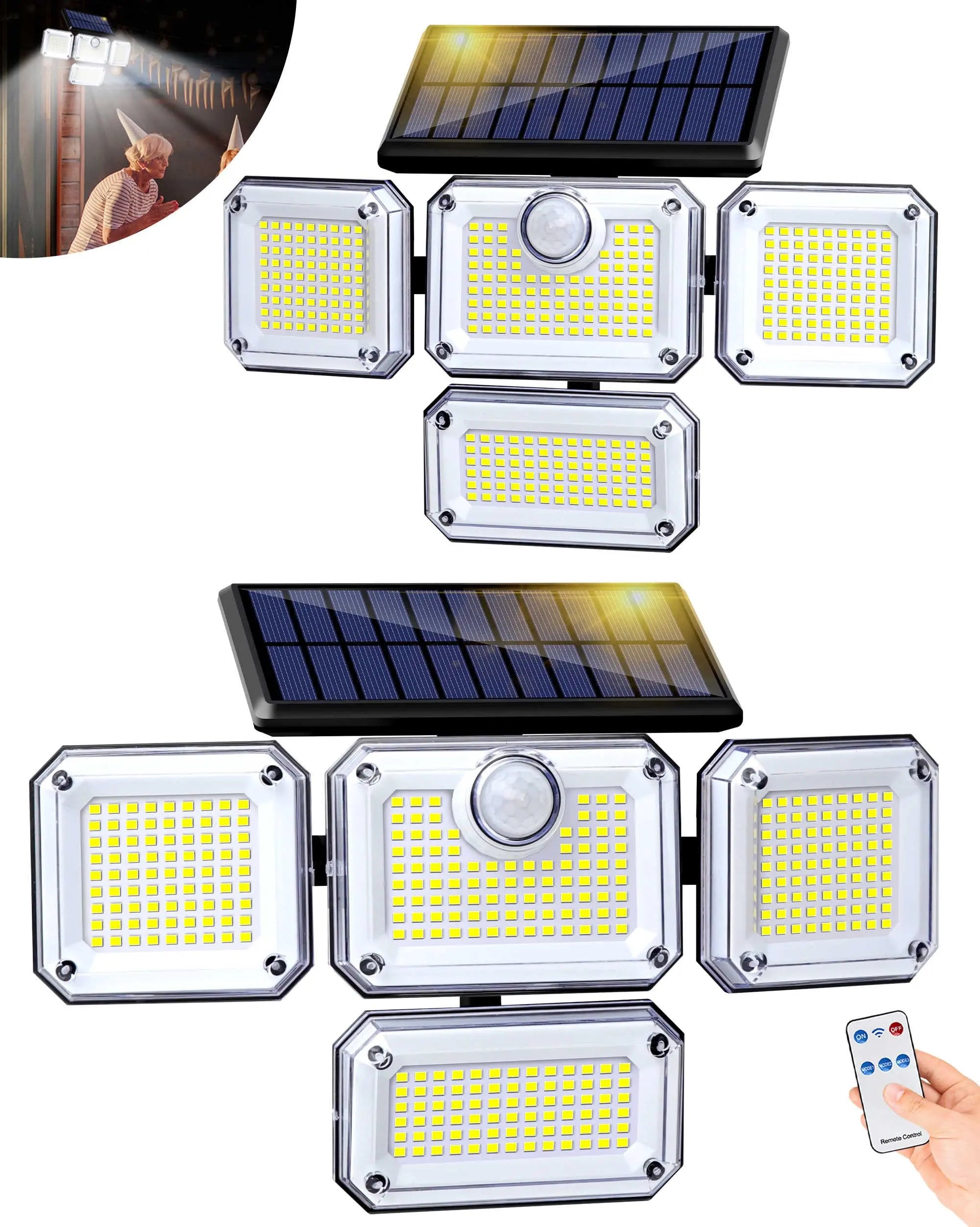 Solar Motion Sensor Outdoor Lights, 4-Head 333 LED Security Flood Light, 270° Wide Angle with 3 Modes, Waterproof for Garden Patio Yard, Easy Assembly & Portable, 2026 New for Mother'S Day Gift