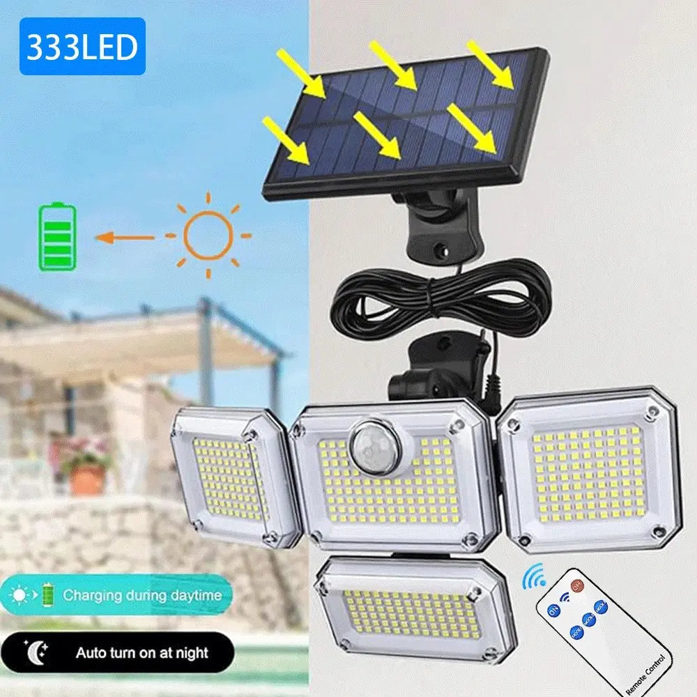Solar Motion Sensor Outdoor Lights, 4-Head 333 LED Security Flood Light, 270° Wide Angle with 3 Modes, Waterproof for Garden Patio Yard, Easy Assembly & Portable, 2026 New for Mother'S Day Gift