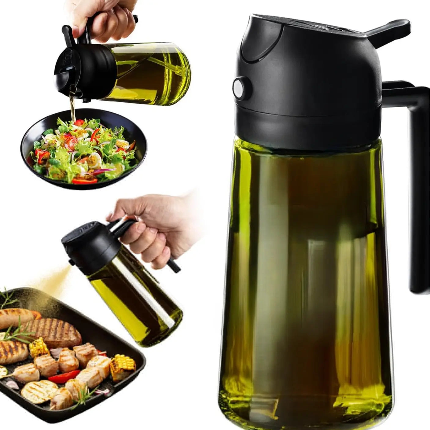 16Oz/470Ml Oil Dispenser Bottle for Kitchen - 2 in 1 Olive Oil Dispenser & Sprayer - Multicolor Kitchenware for Cooking, Salad, Barbecue Tools Utensils Green Home