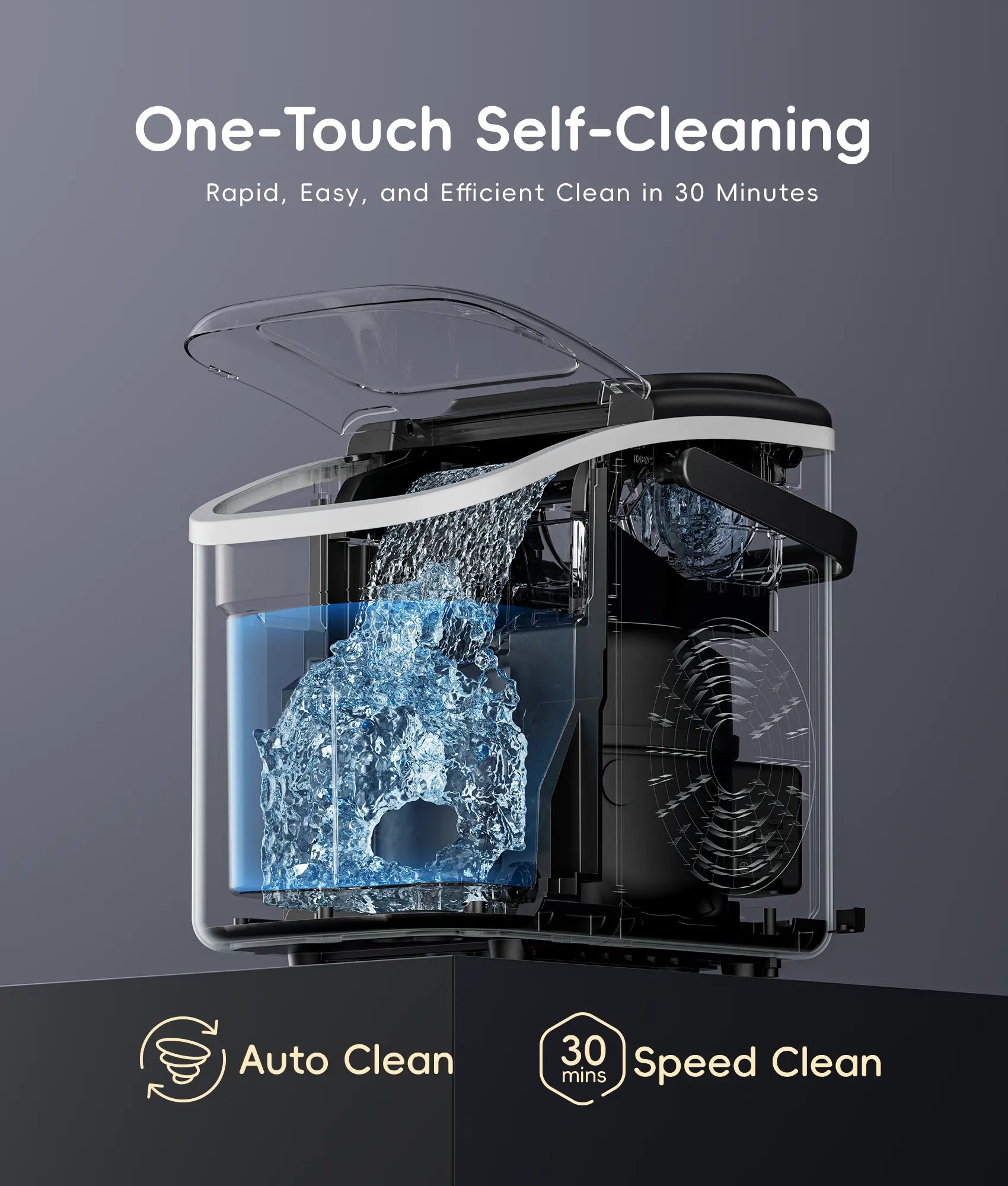Ecozy Portable Countertop Ice Maker, 8 Ice Cubes in 6 Minutes, 26 Lbs Daily Output,Self-Cleaning with Ice Bags, Scoop, and Basket Kitchenware Home