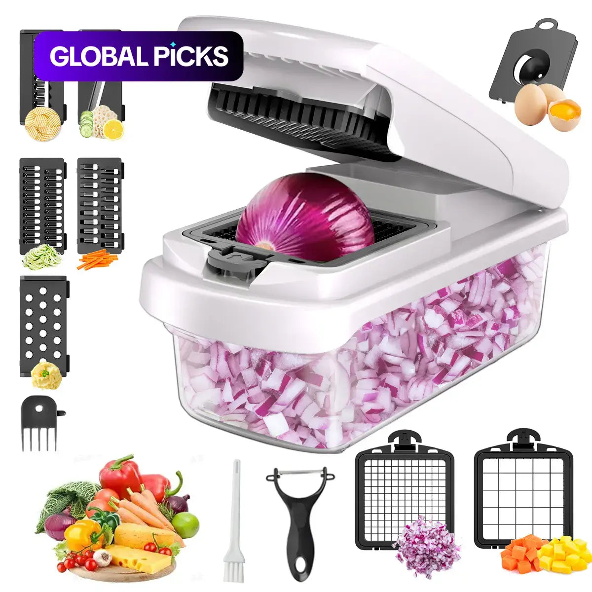 Multifunctional Vegetable & Fruit Chopper, Manual Kitchen Slicer & Dicer, Ideal for Squash Noodles, Onions, Meat & French Fries, Durable Food Prep Tool #GLOBAL PICKS