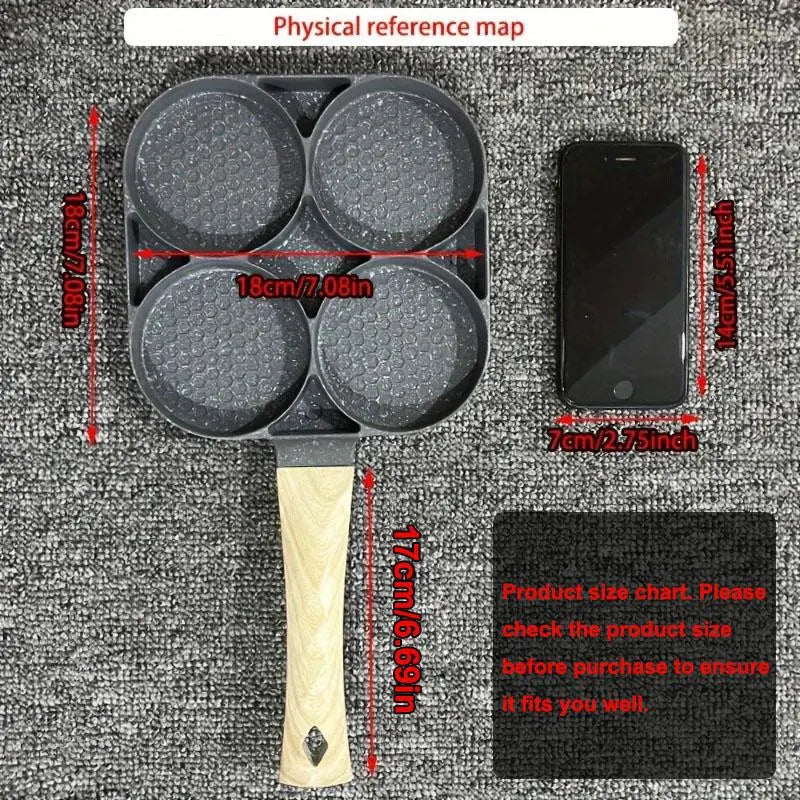 4-Hole Nonstick Frying Pan, Household Egg Skillet with Wooden Handle, Easy-To-Clean Small Cooking Pans for Home Kitchen, Ideal Birthday Gift, Nonstick Cooking Tools #GLOBAL PICKS