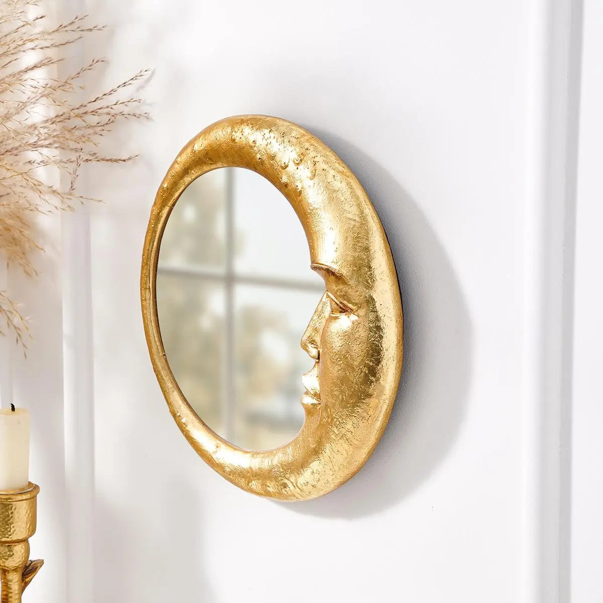 Round Wall Mirror with Moon and Face Design, Resin Wall-Mounted Home Decorative Mirror for Living Room and Bedroom #GLOBAL PICKS