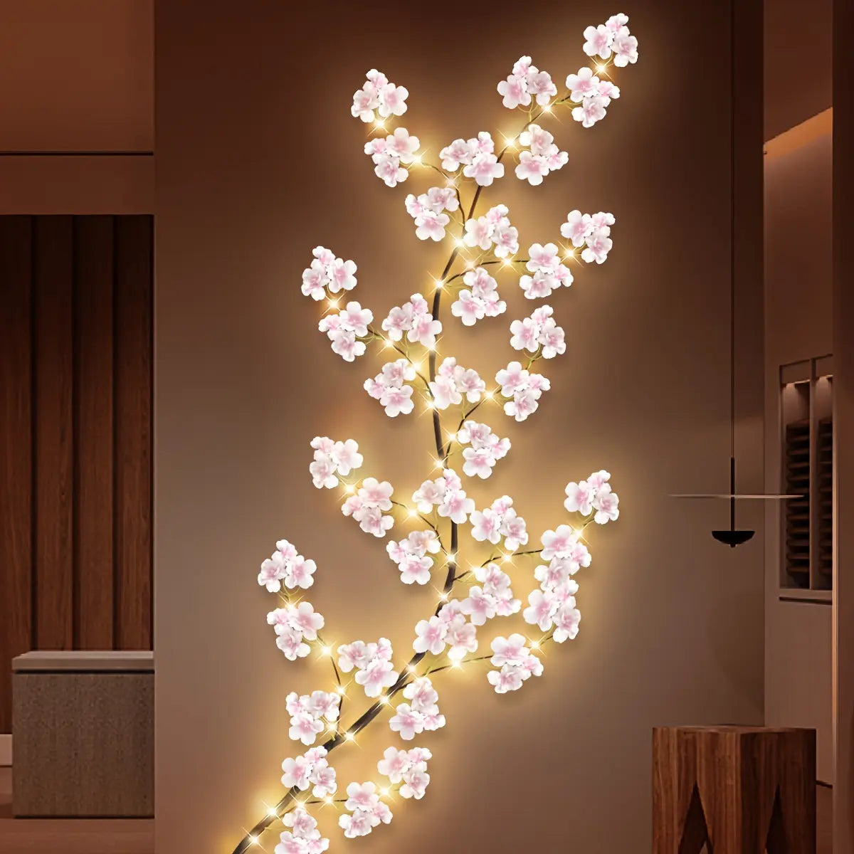 1Pc 100 LED Cherry Blossom Willow Vine Light with Flower Home Valentine'S Day Decor, USB Powered Party Wall Decorations String Lights Branches Enchanted Fairy Lights, 1.8M/ 5.90Ft Lighted Twig Vine Mantle Firepalce Wedding Love Ambiance Decor