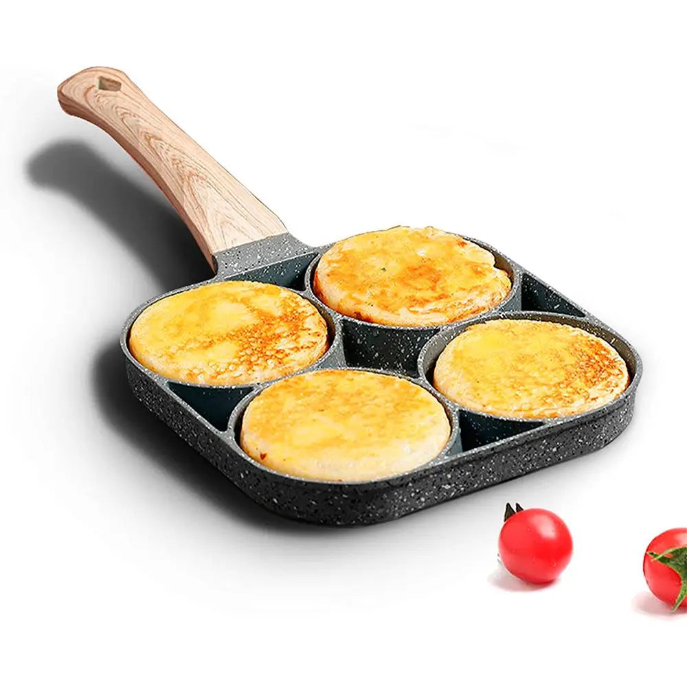 4-Hole Nonstick Frying Pan, Household Egg Skillet with Wooden Handle, Easy-To-Clean Small Cooking Pans for Home Kitchen, Ideal Birthday Gift, Nonstick Cooking Tools #GLOBAL PICKS