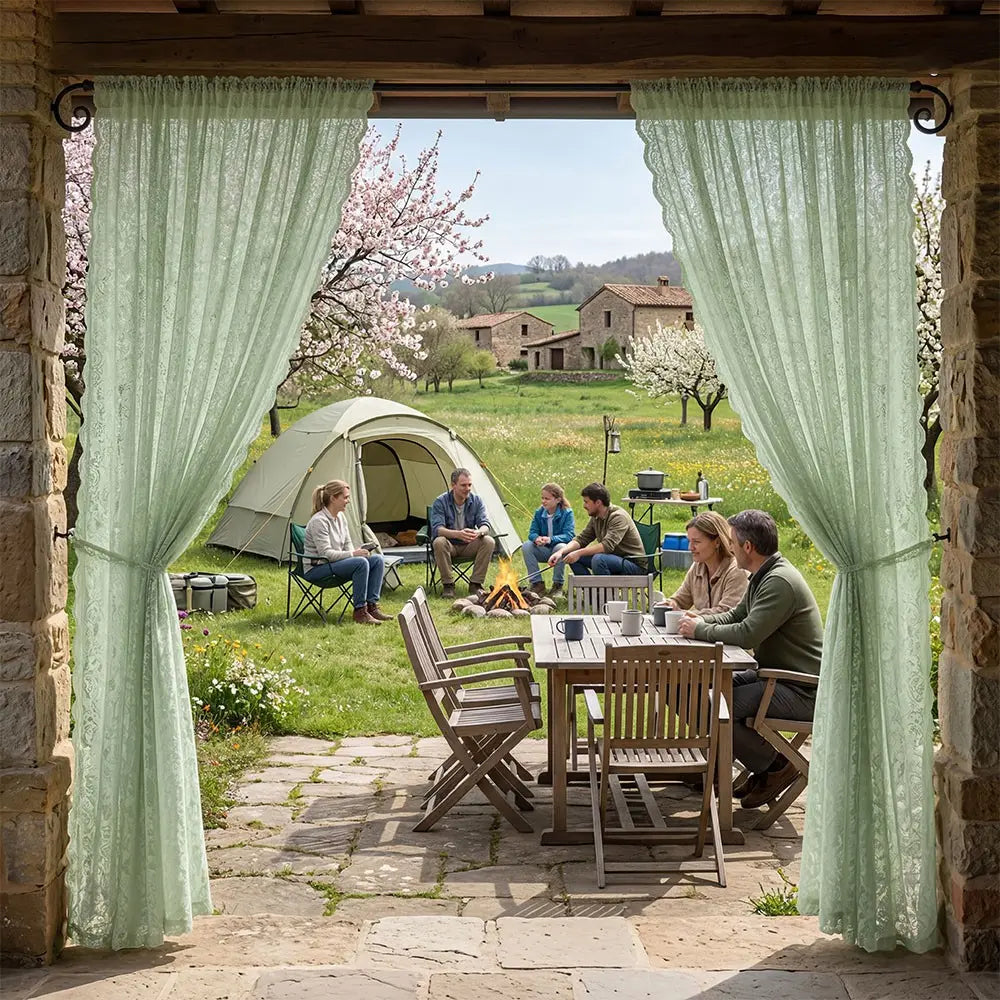 2-Pack Outdoor Curtains, Window Drapes, Paisley Lace Breathable Window Shades, Rod Pocket Hanging, Suitable for Patio Pavilion Garden, Polyester Material
