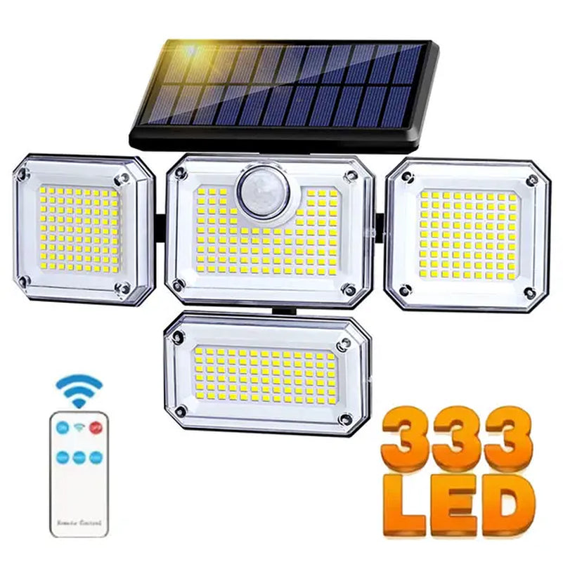 Solar Motion Sensor Outdoor Lights, 4-Head 333 LED Security Flood Light, 270° Wide Angle with 3 Modes, Waterproof for Garden Patio Yard, Easy Assembly & Portable, 2026 New for Mother'S Day Gift