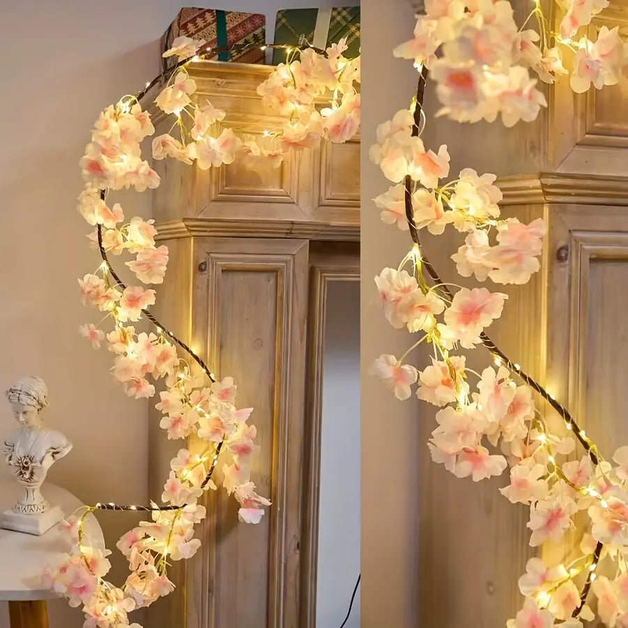 1Pc 100 LED Cherry Blossom Willow Vine Light with Flower Home Valentine'S Day Decor, USB Powered Party Wall Decorations String Lights Branches Enchanted Fairy Lights, 1.8M/ 5.90Ft Lighted Twig Vine Mantle Firepalce Wedding Love Ambiance Decor